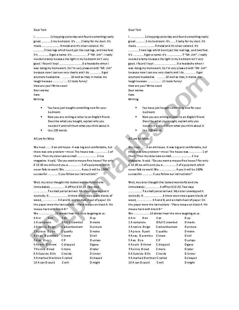 PET Practice for reading and writing