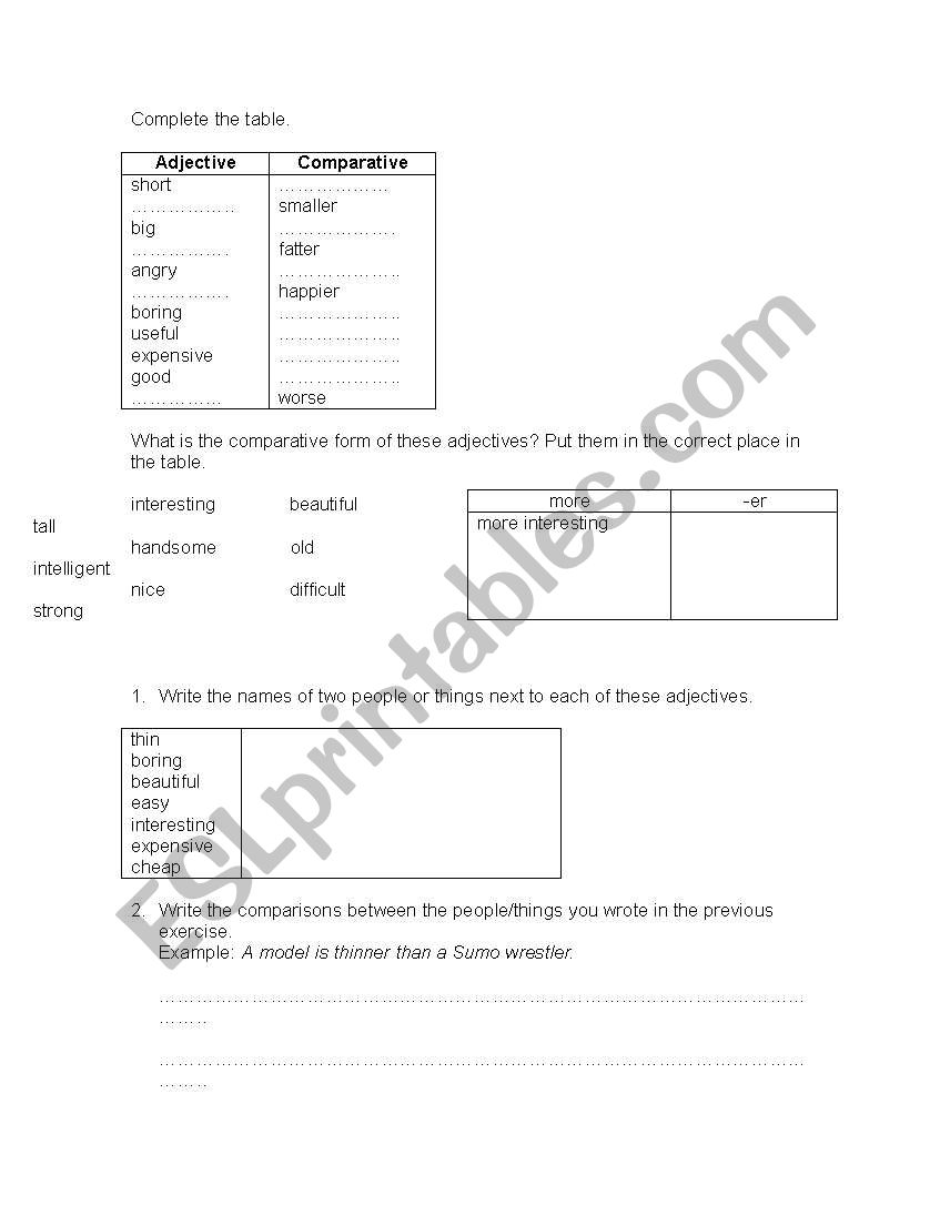 comparatives and superlatives worksheet