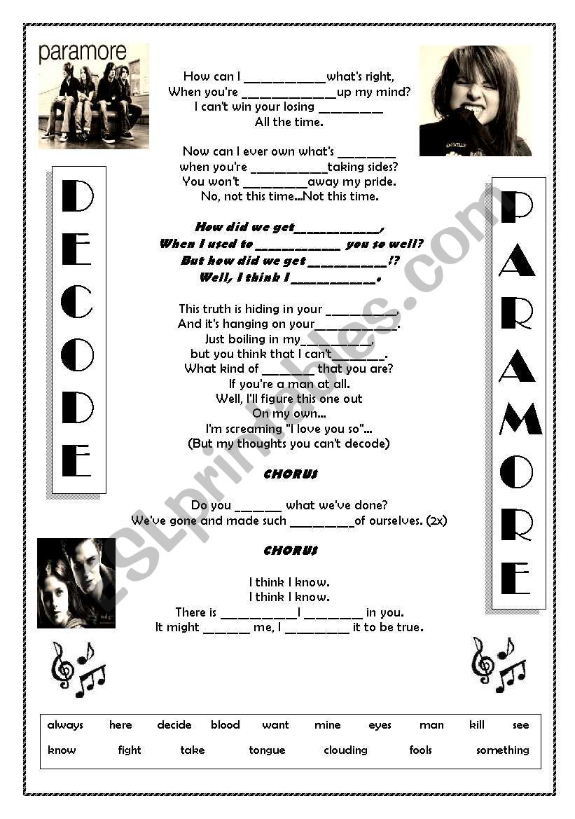 Decode Worksheet worksheet