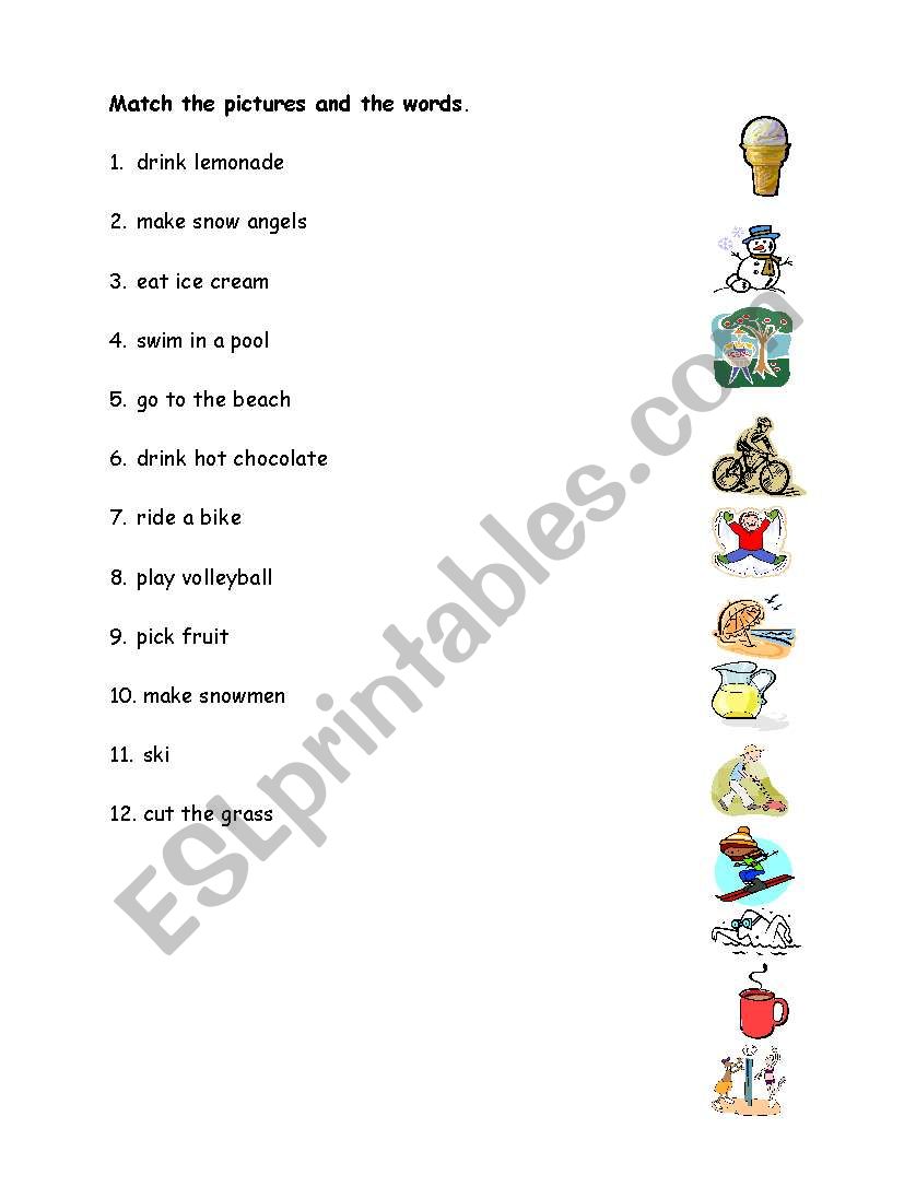 Vocabulary Matching worksheet