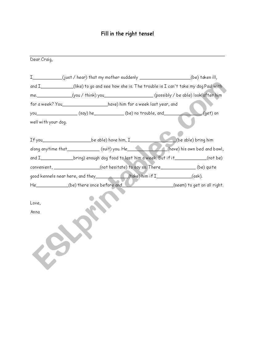 Letter mixed tenses worksheet