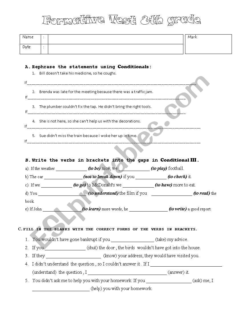 conditionals (I, II, III) worksheet