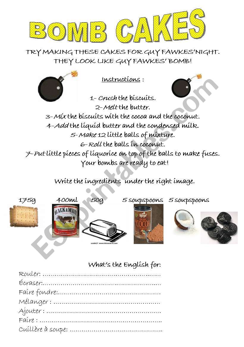 bomb cakes worksheet