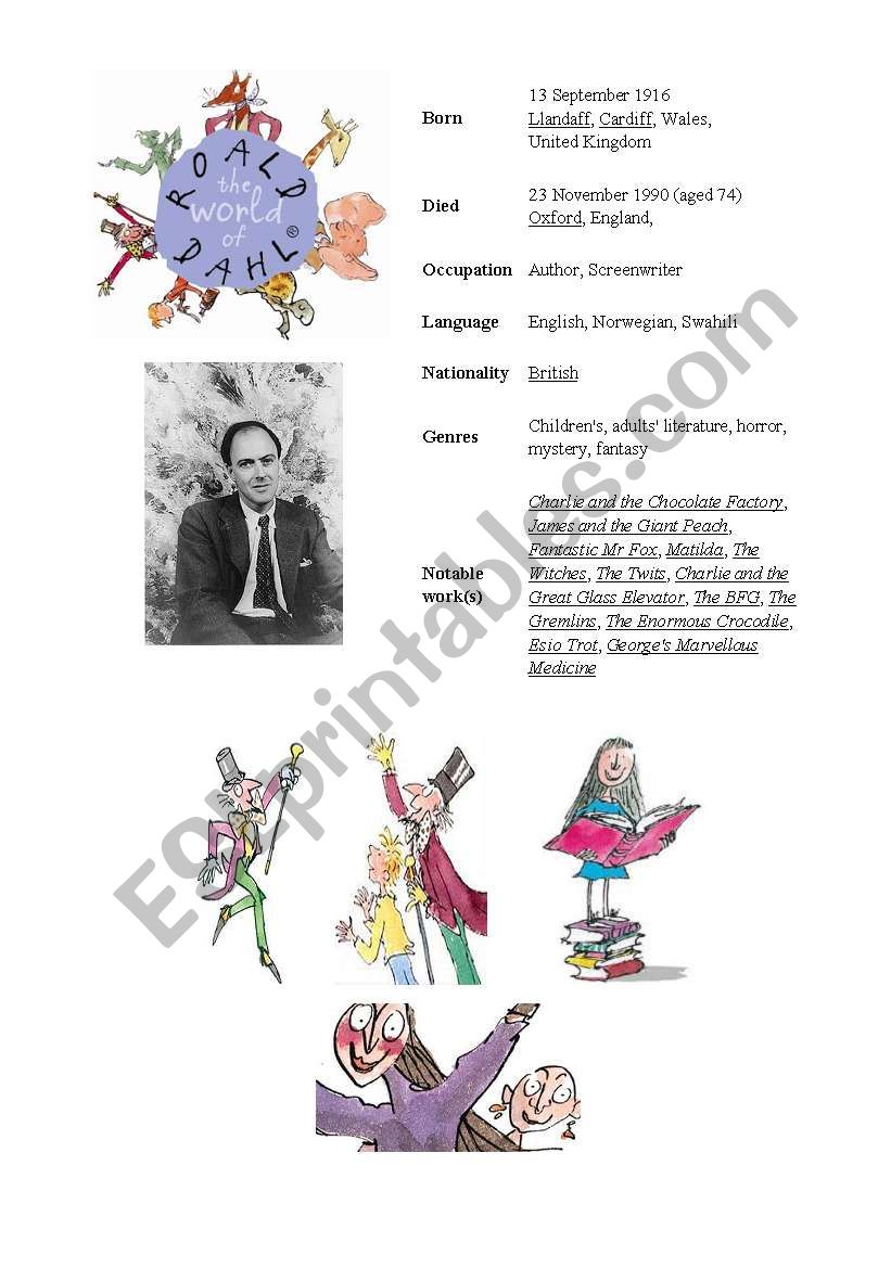 Roald Dahl  worksheet