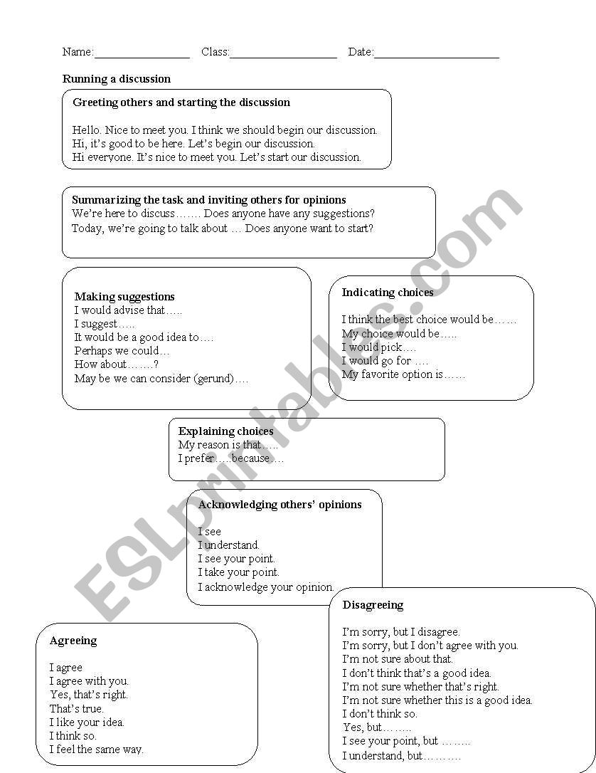 discussion phrases worksheet