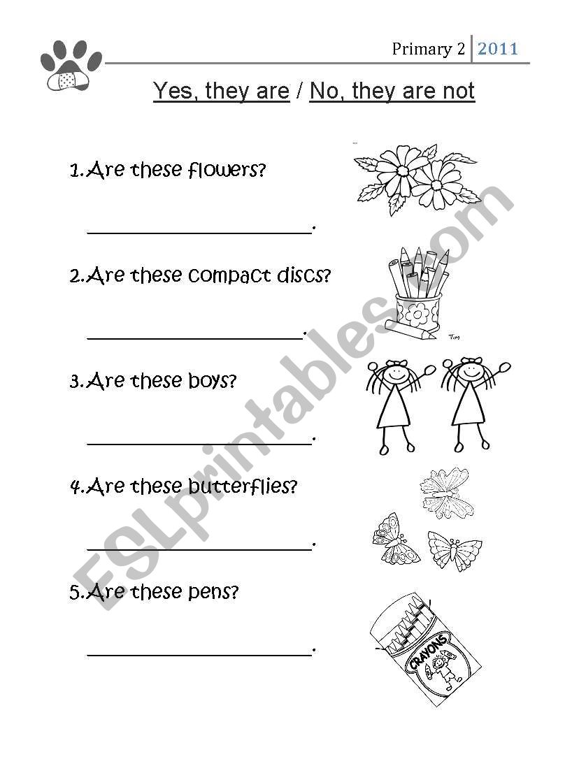 Yes/No worksheet