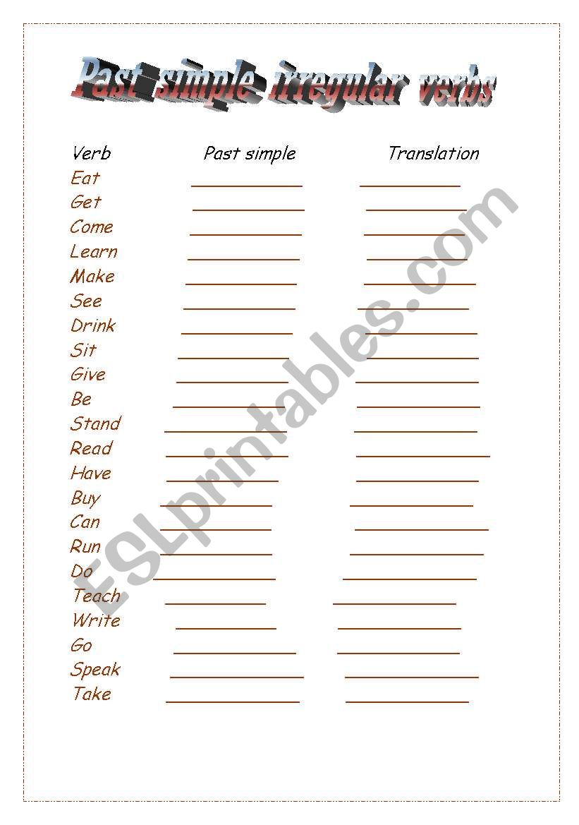 past simple  irregular verbs worksheet
