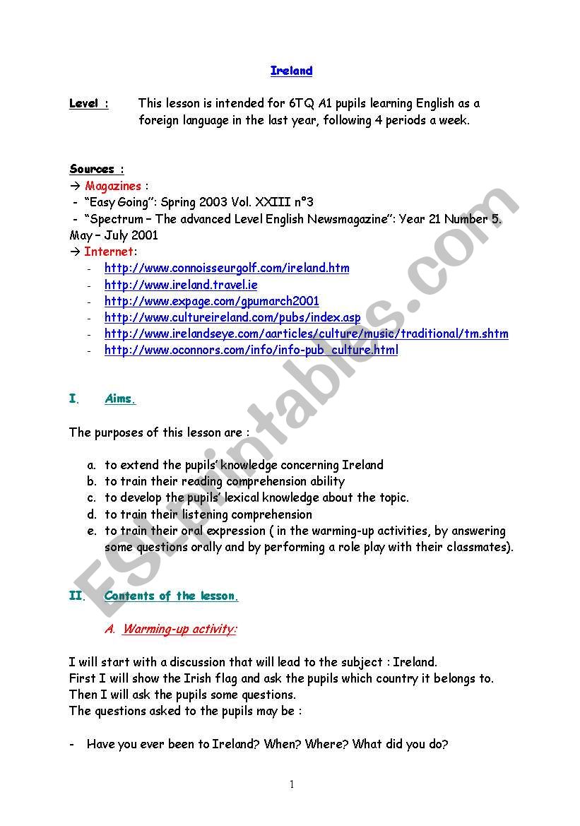 Ireland worksheet