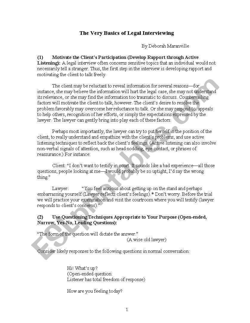 interviewing worksheet