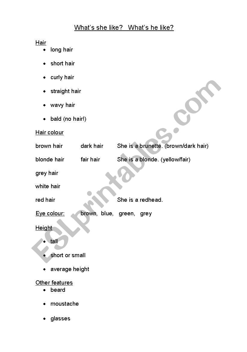 Whats she like? worksheet