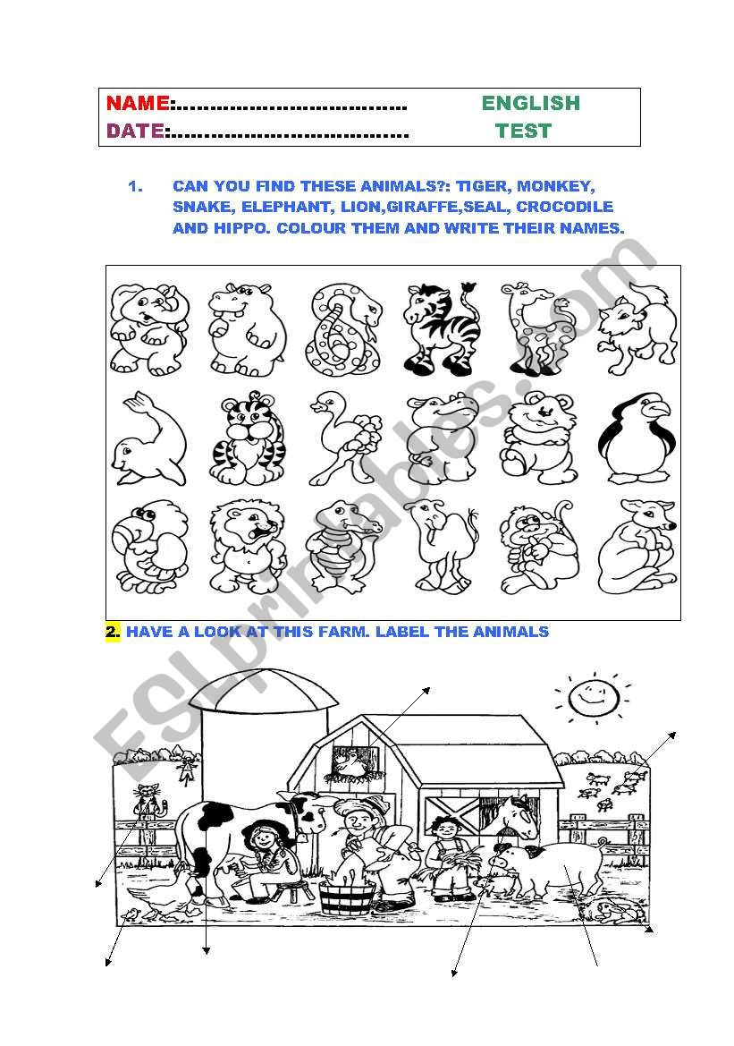 a test for young learners worksheet