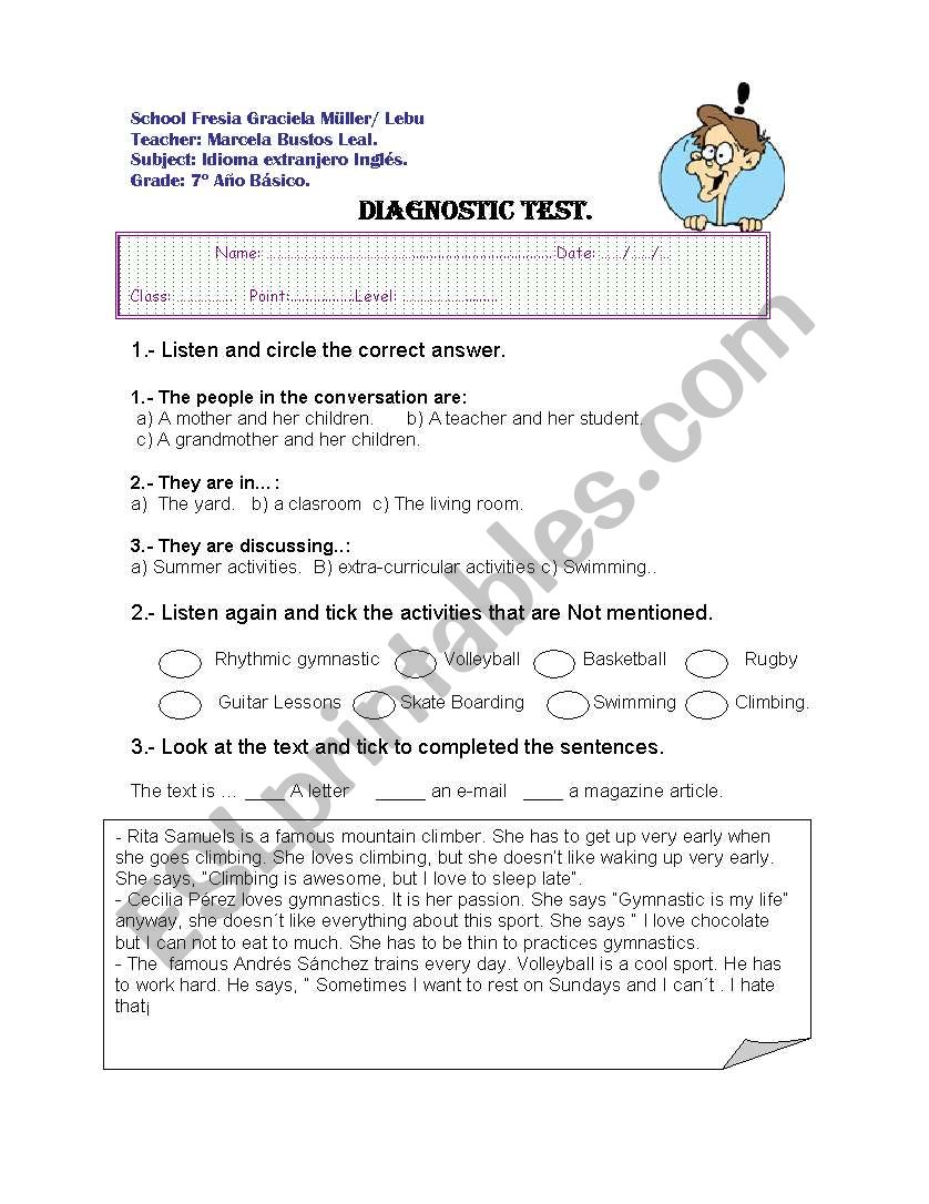Diagnostic Test  worksheet