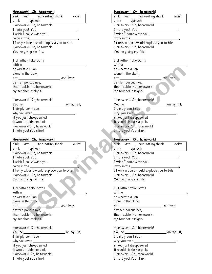 Poem - Hmework worksheet