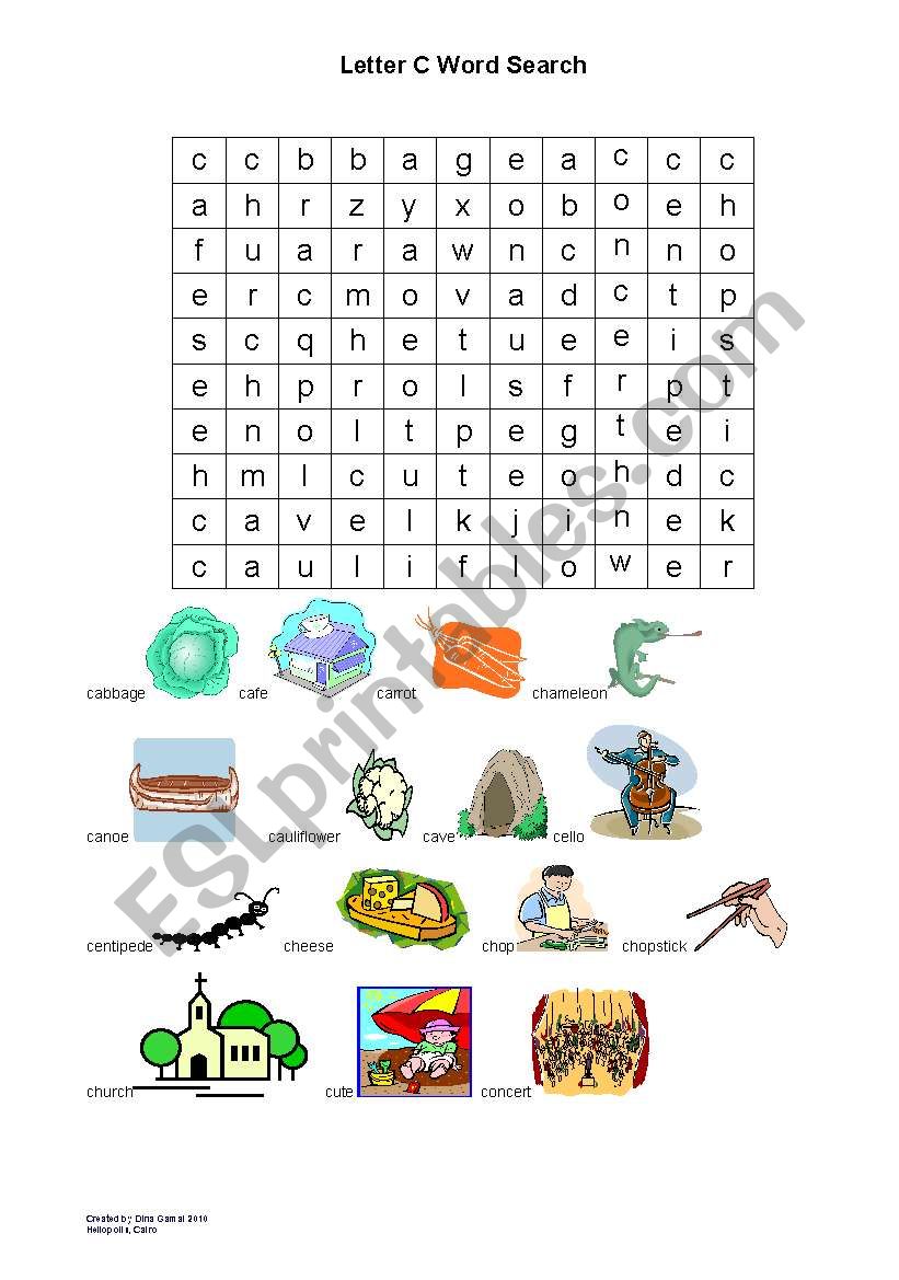 Letter C Word Search worksheet