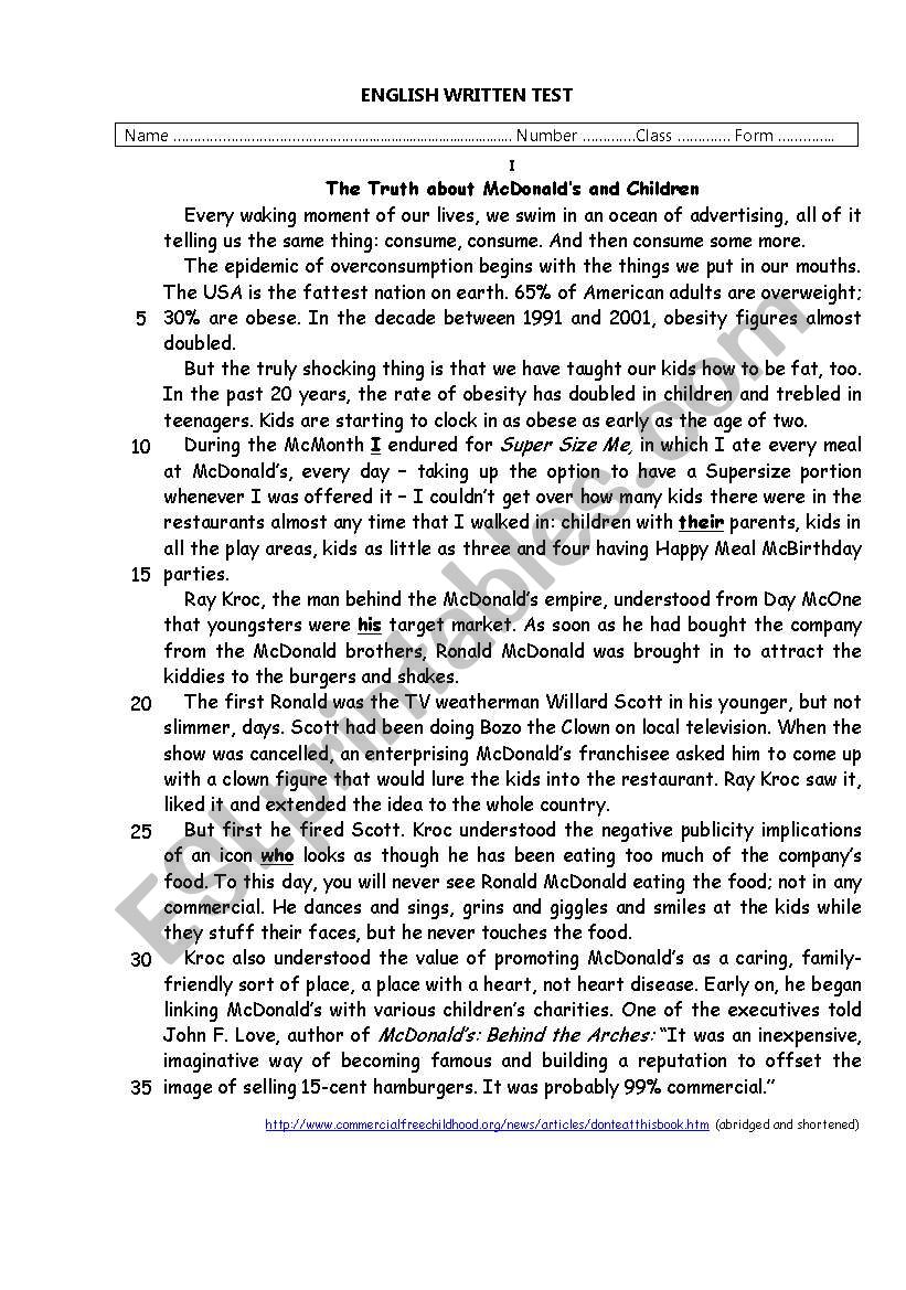 Test about McDonaldÂ´s and Children
