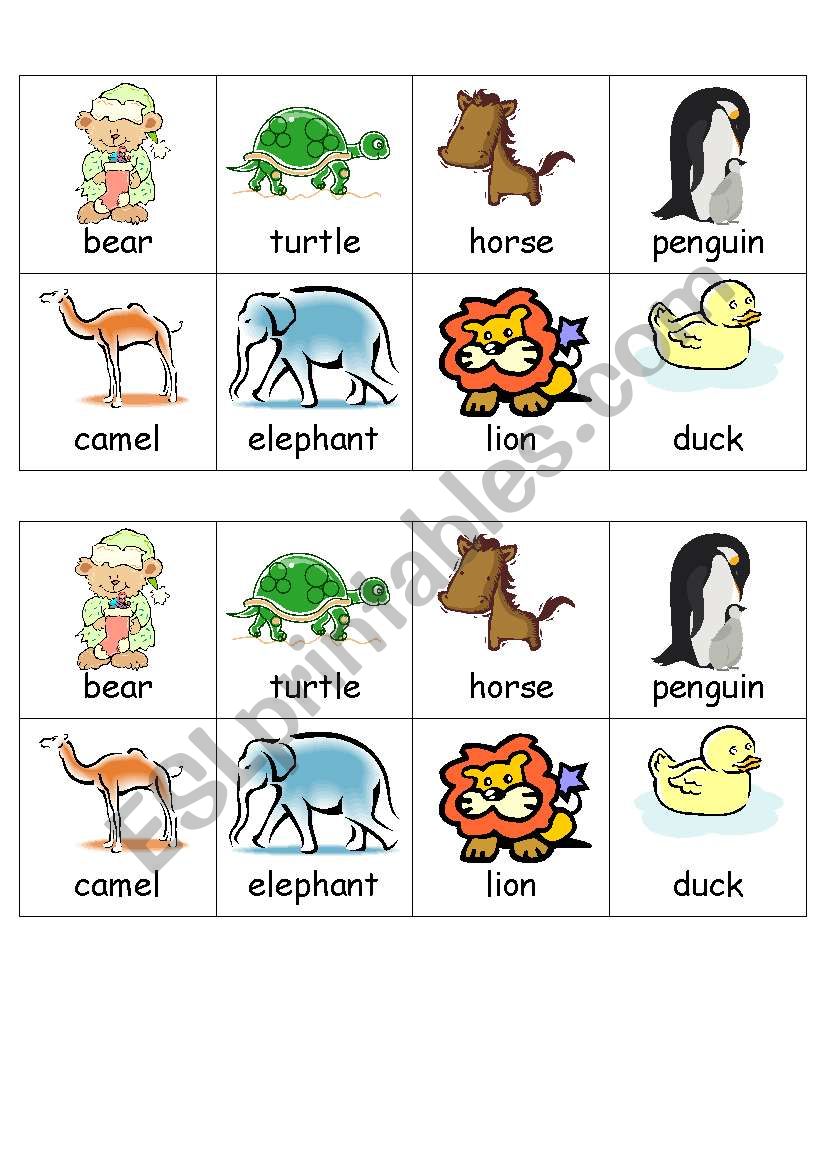 matching game (animals´ names) - ESL worksheet by cammycarlnert