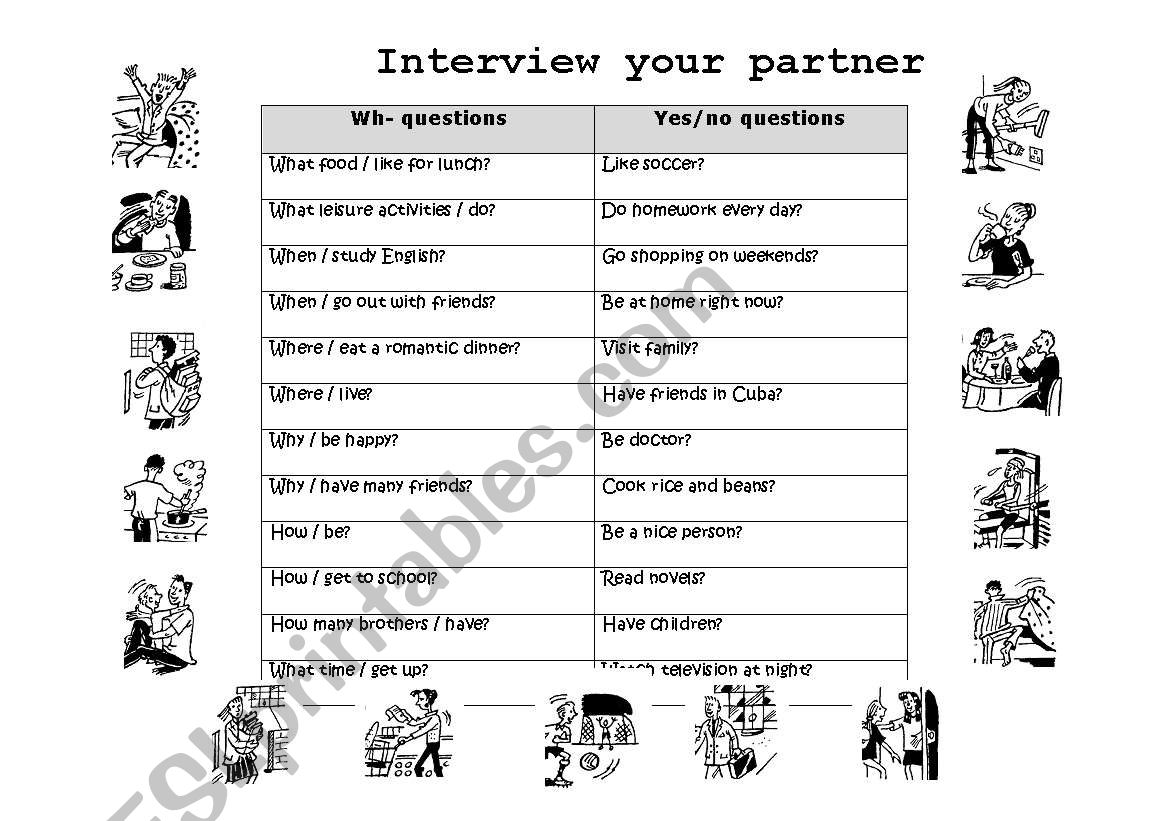 Interview your partner worksheet