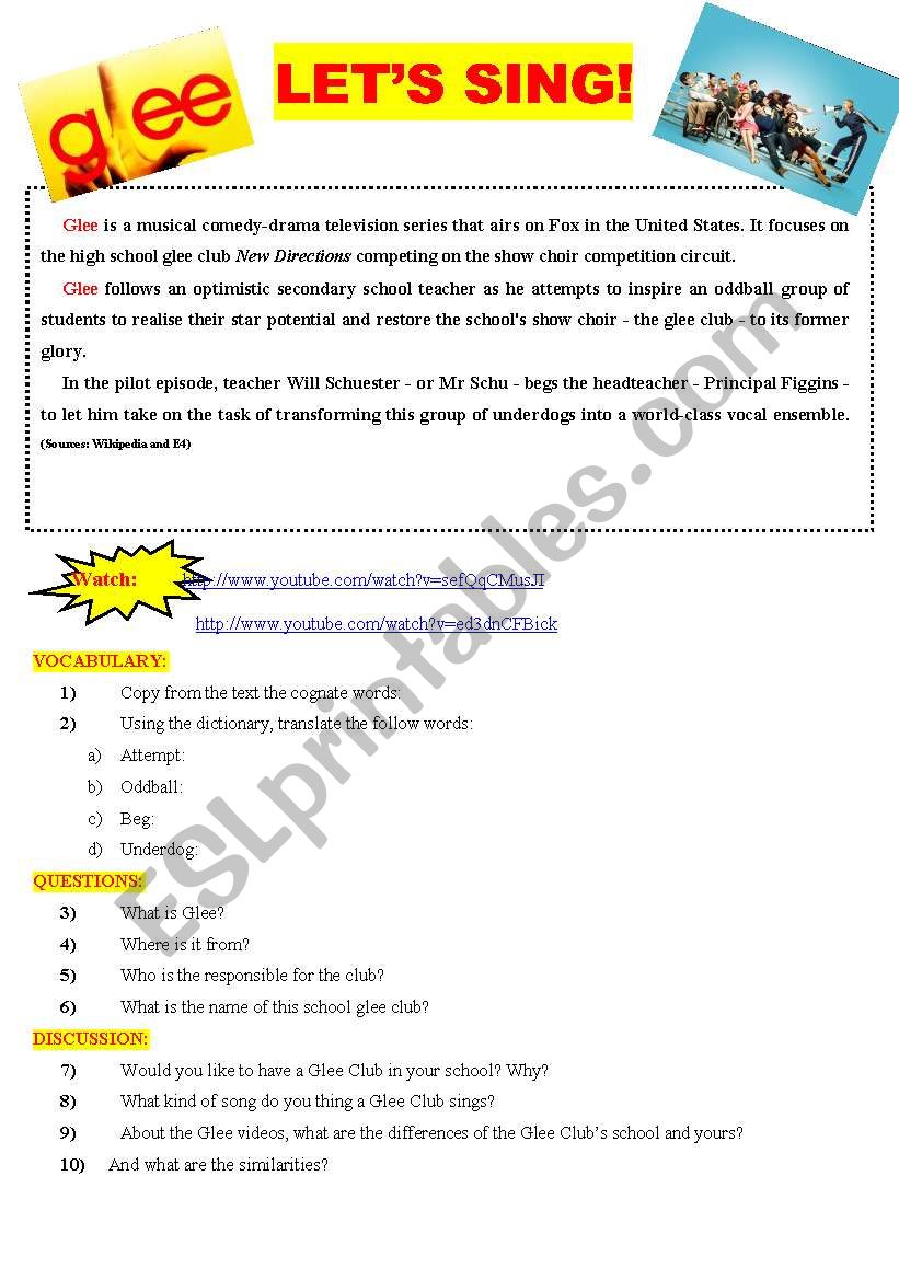 Glee - Text worksheet