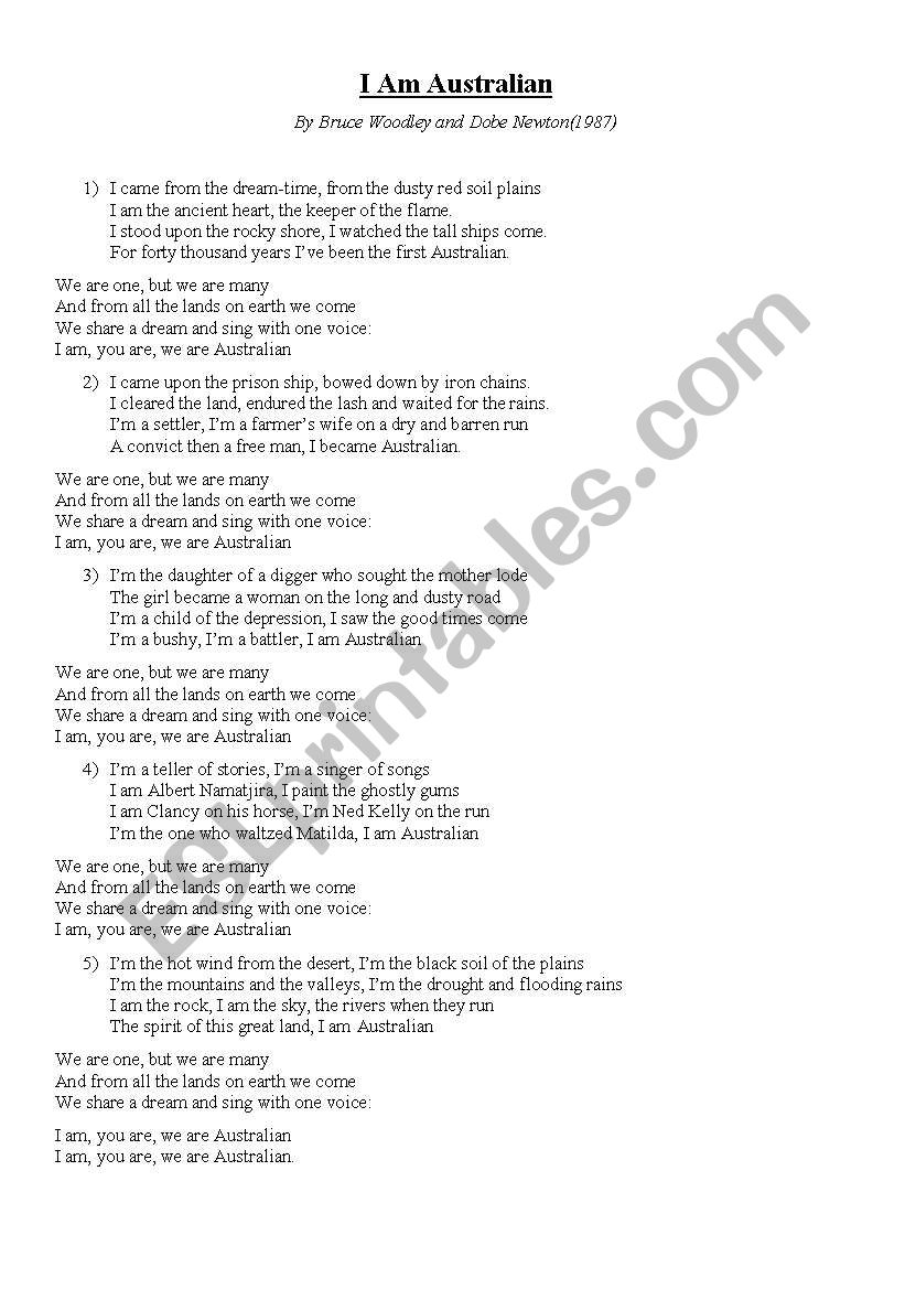 I Am Australian song lyrics and explanation of meaning