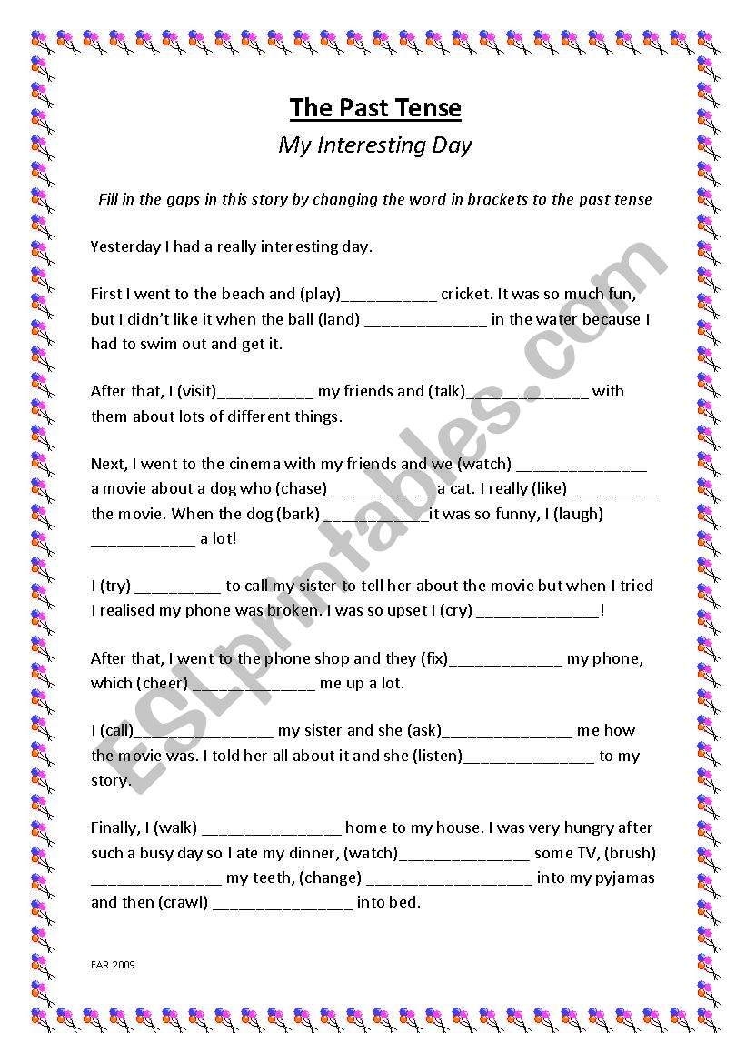 Past Tense Gap Fill worksheet