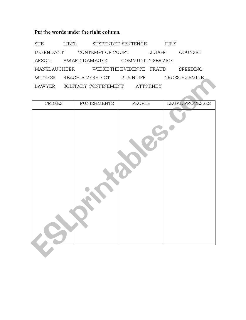 Crime and punishment worksheet