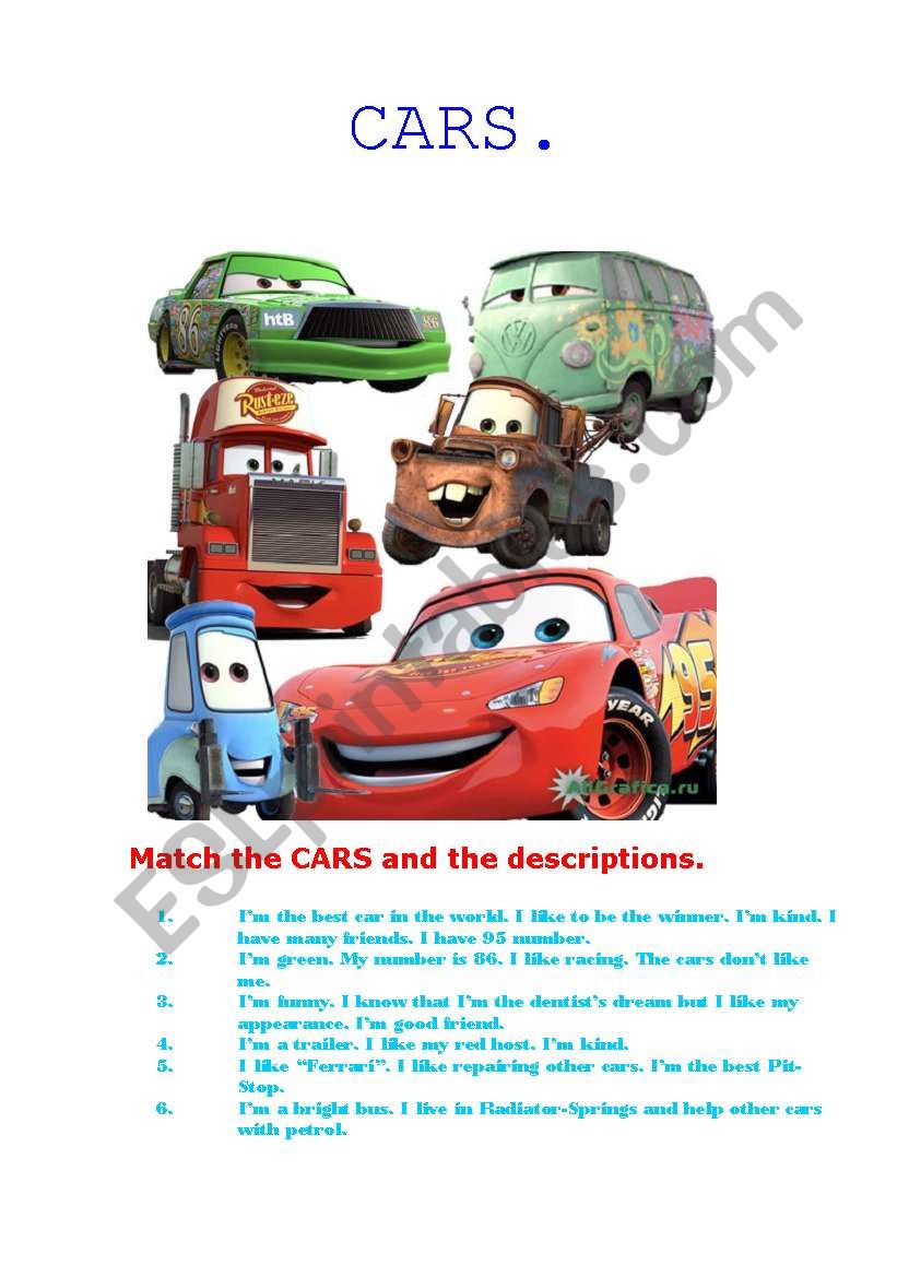Cars. worksheet