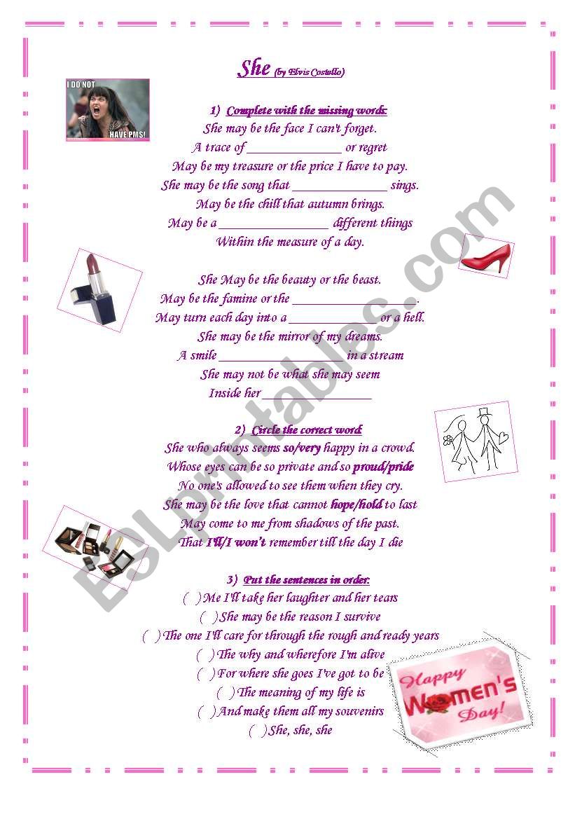 Womens Day - song worksheet