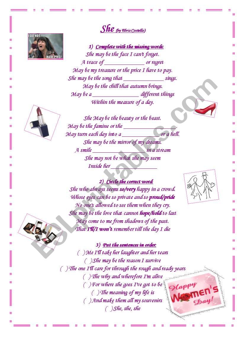 WomenÂ´s Day - song worksheet
