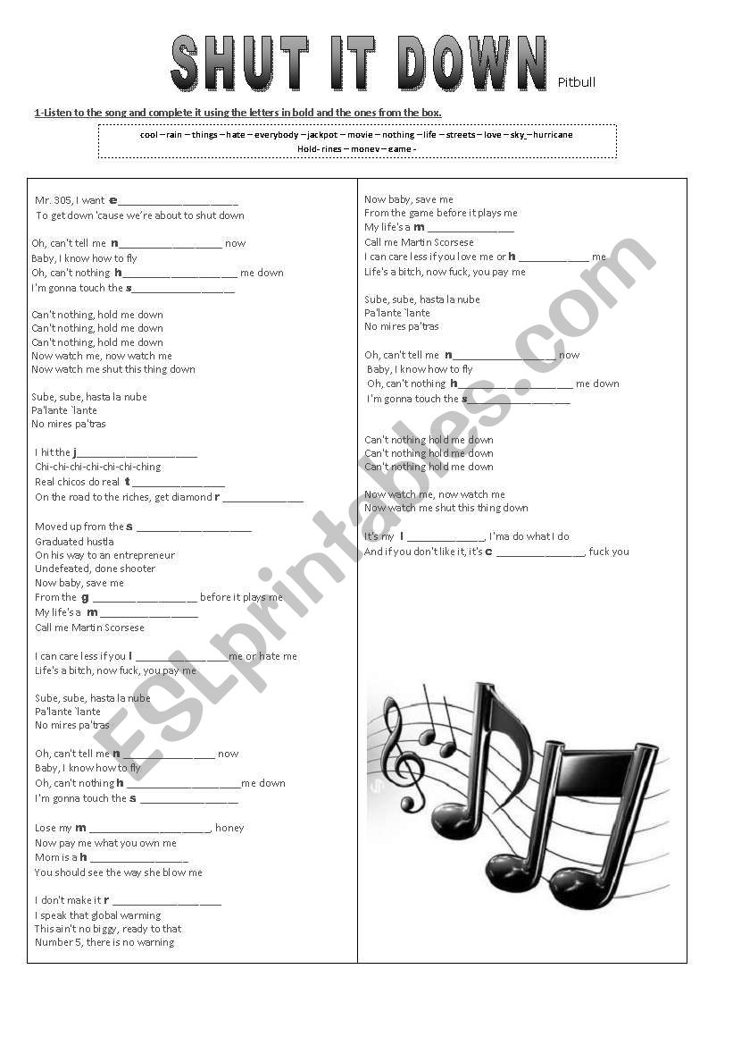 SHUT IT DOWN worksheet