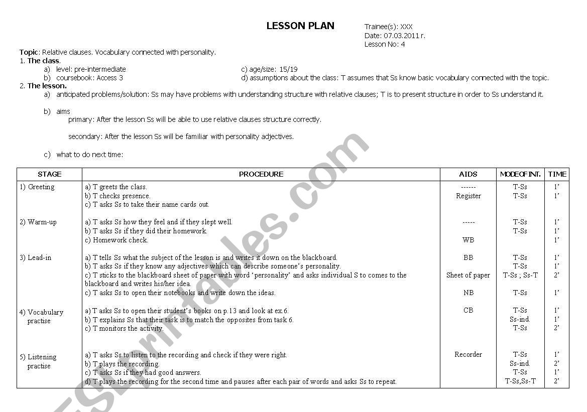 relative clauses lesson plan worksheet