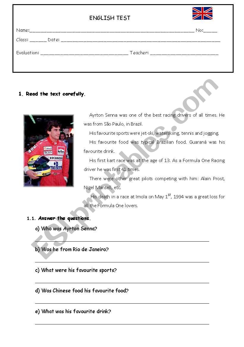 Ayrton Senna worksheet