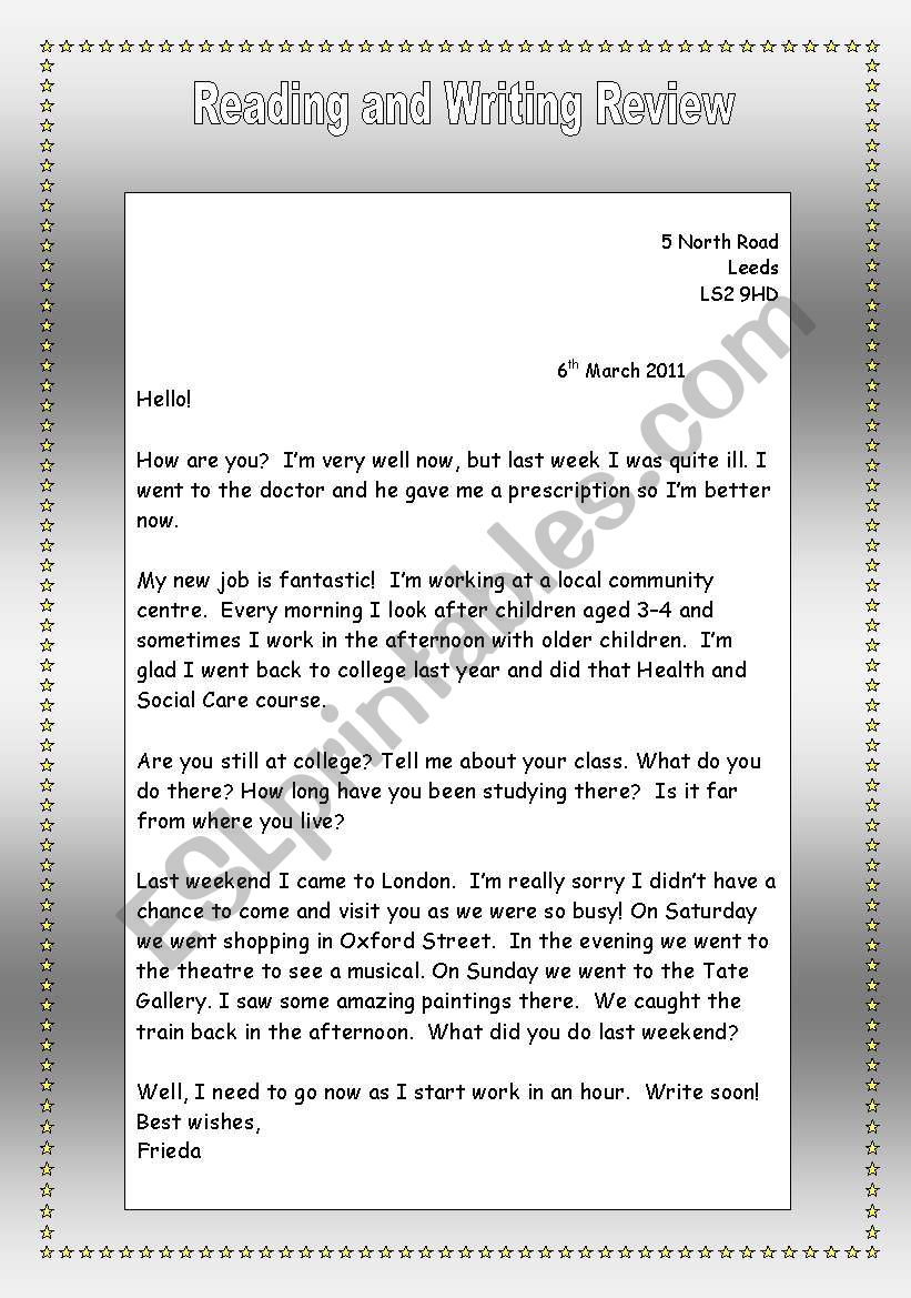 Informal letter worksheet