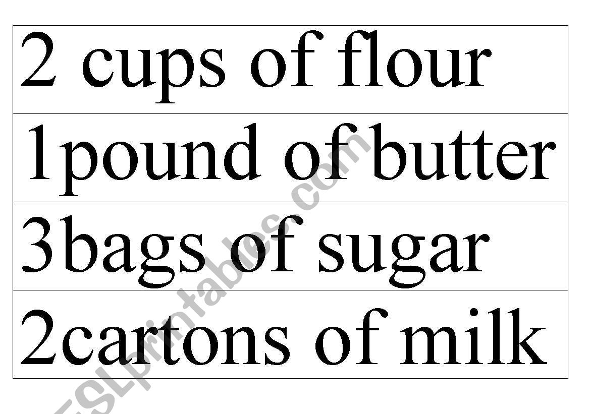 word cards - Food - Packages and Containers