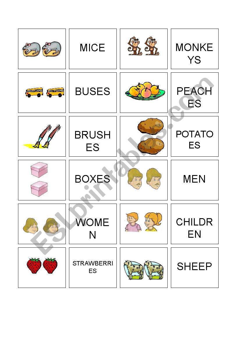 Plural Memory Game worksheet