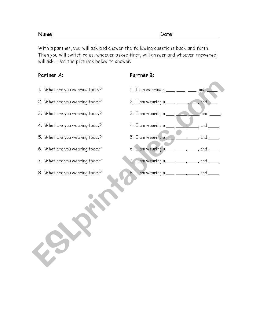 What are you wearing today?   worksheet