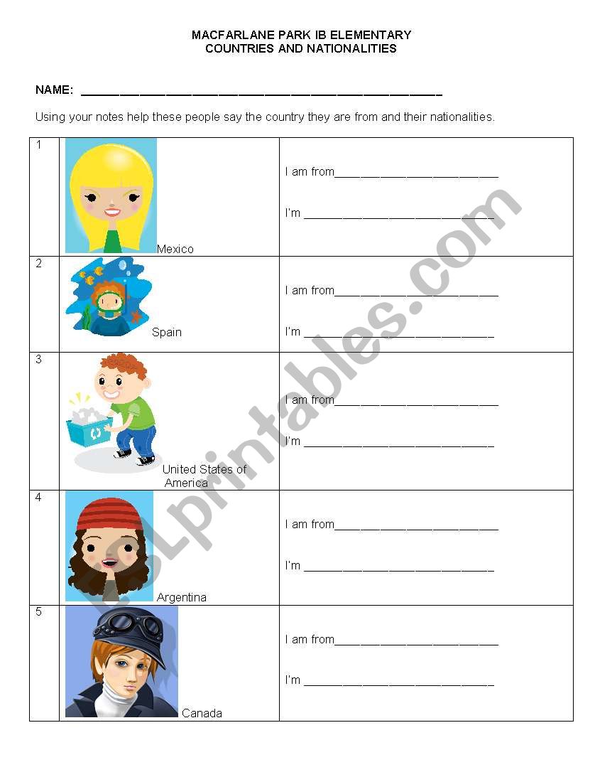 COUNTRIES AND NATIONALITIES worksheet