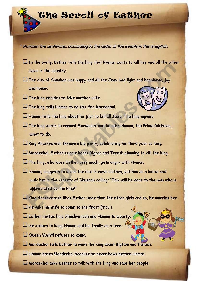 The Scroll of Esther * Sequencing task + Answer Key