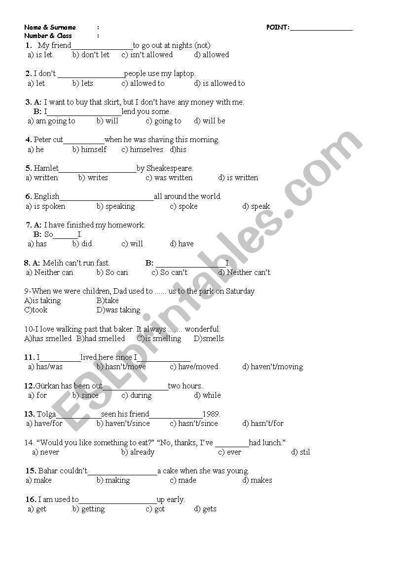 QUIZ worksheet