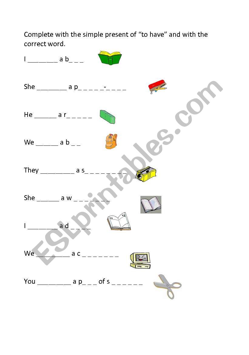 to have school objects worksheet