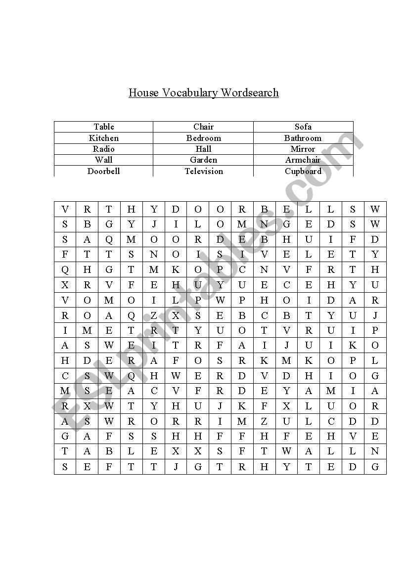 HOUSE WORDSEARH worksheet