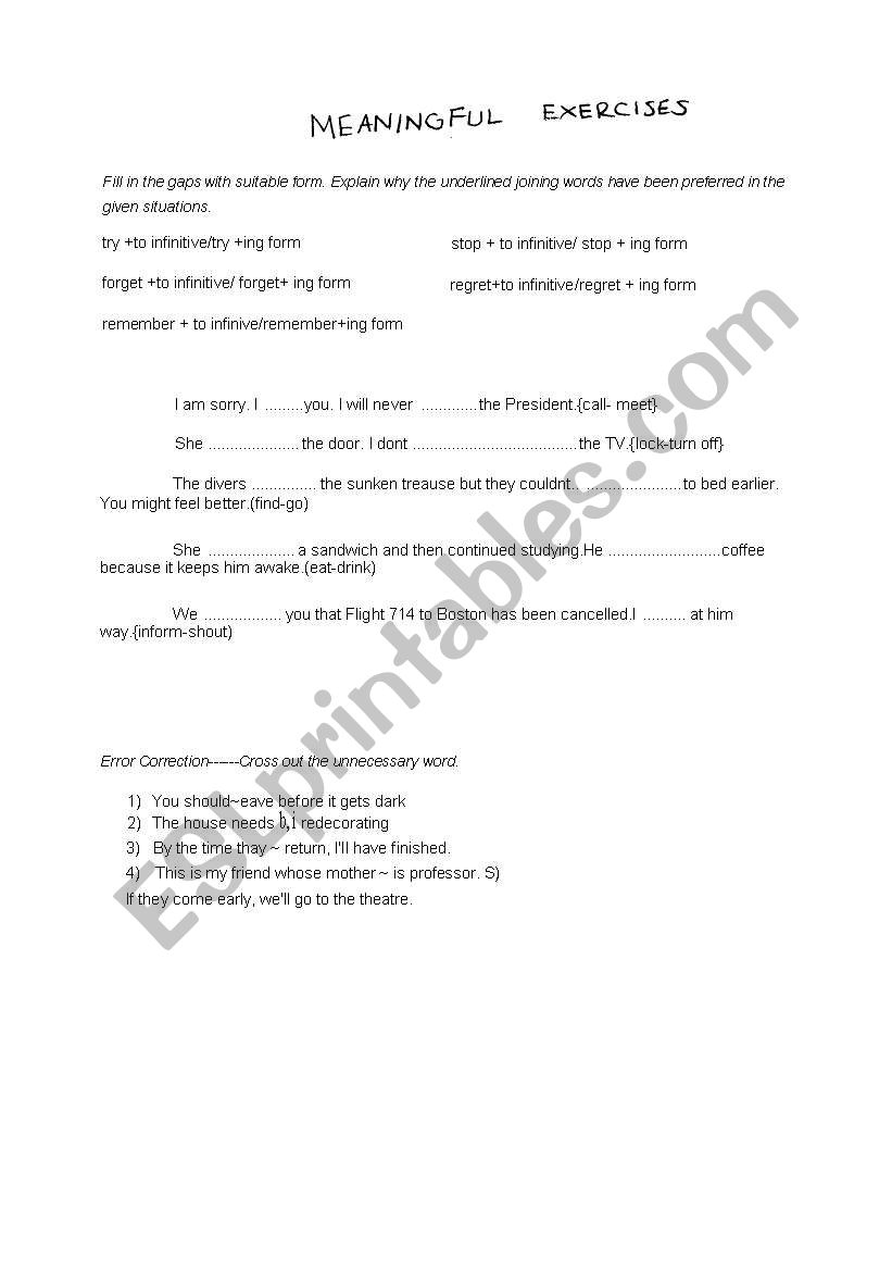 meaningful exercises - fill in the gaps and error correction