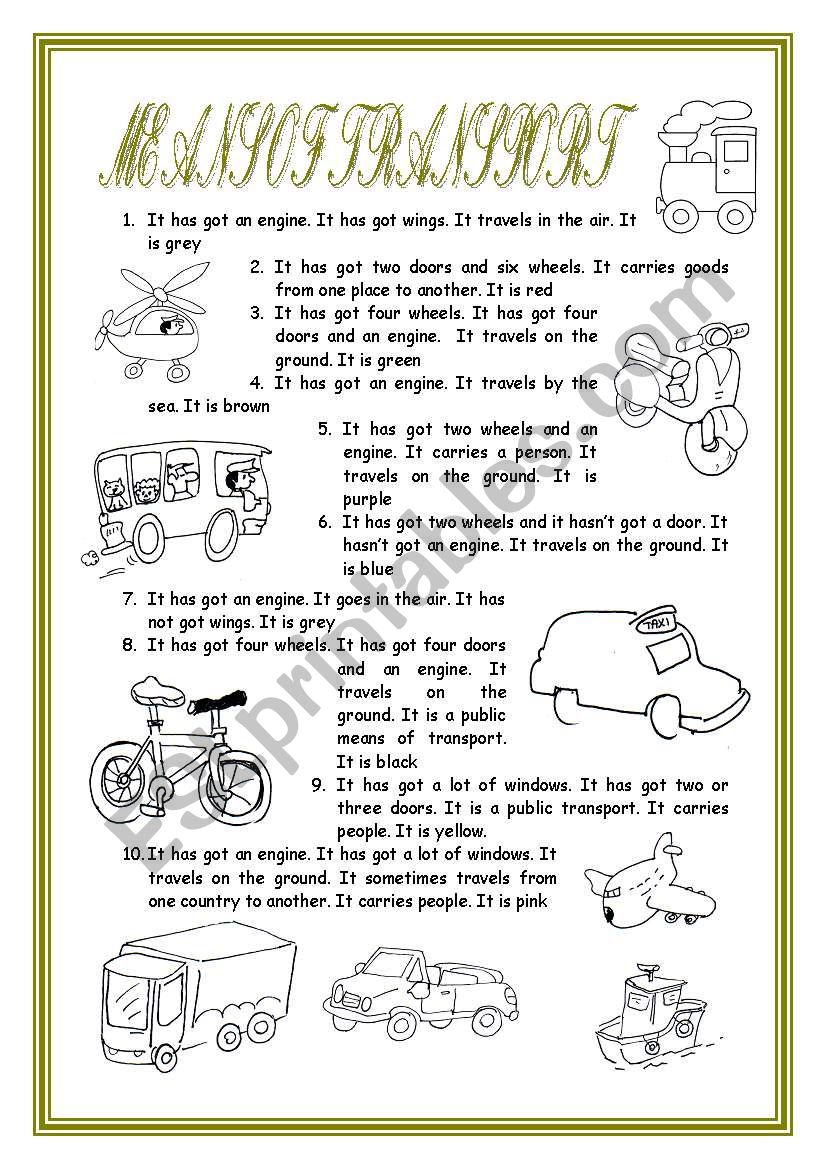 MEANS OF TRANSPORT - ESL worksheet by Aldjia