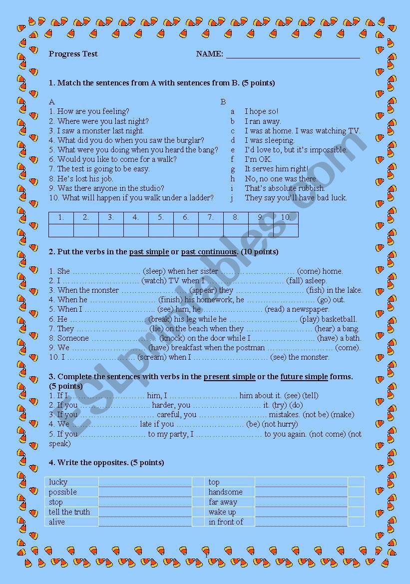 Progress Test  worksheet