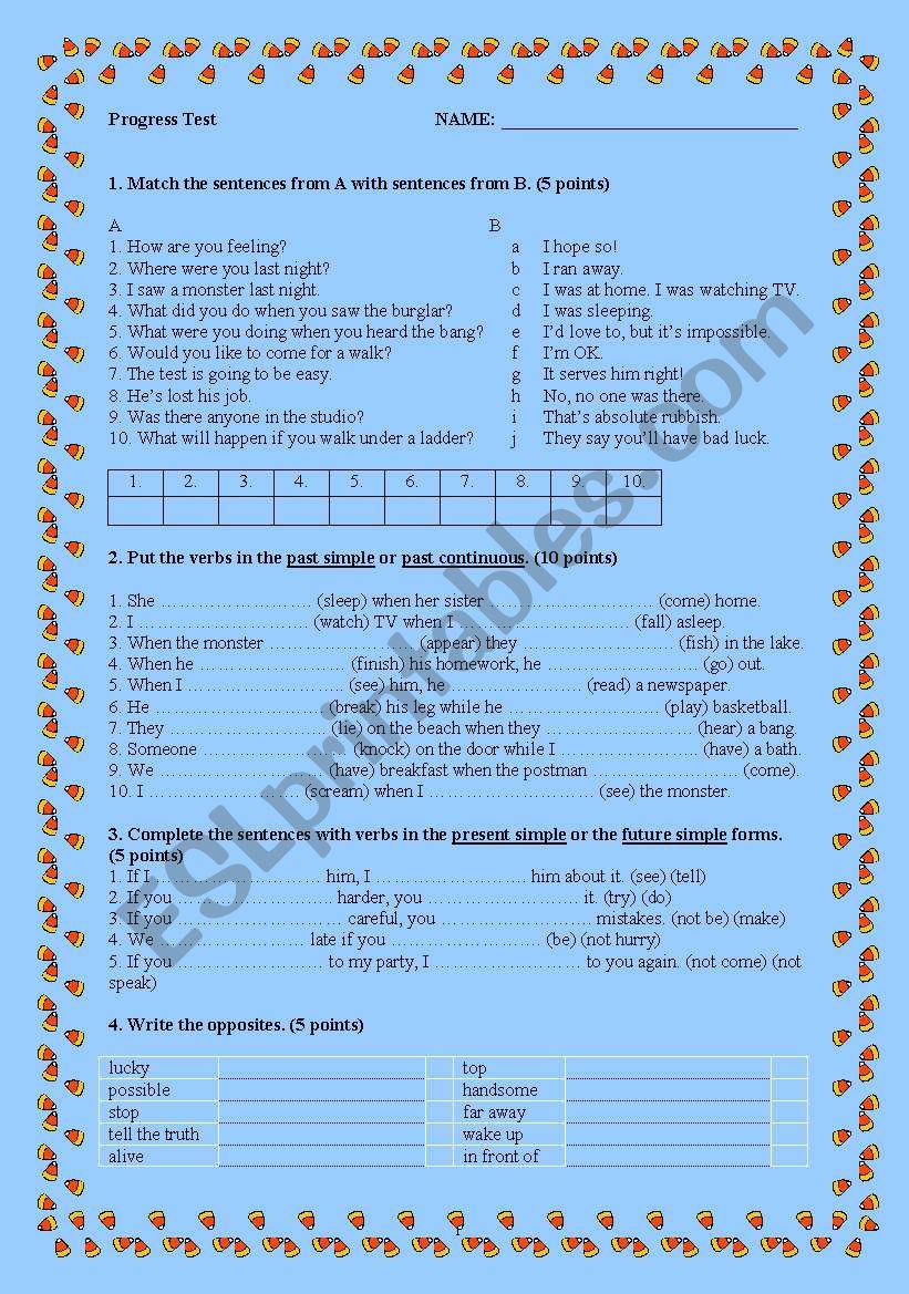 Progress Test  worksheet