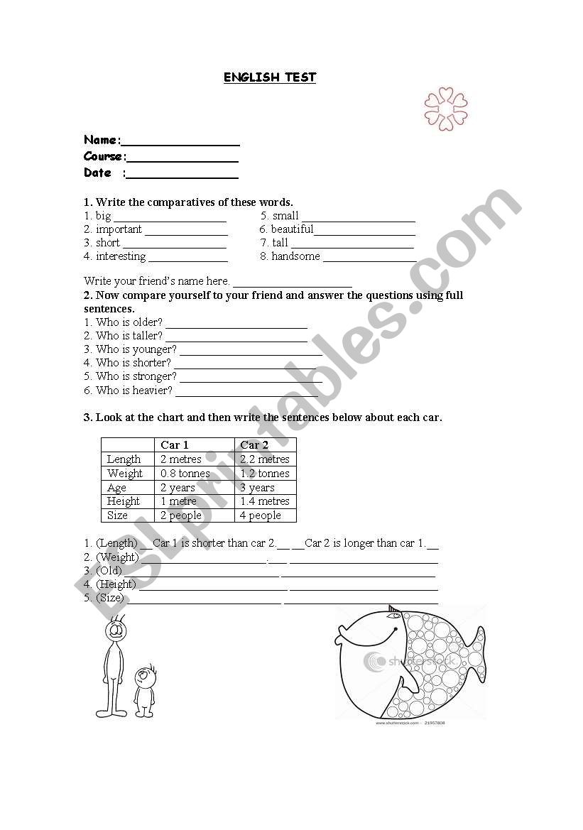 Comparative Test worksheet