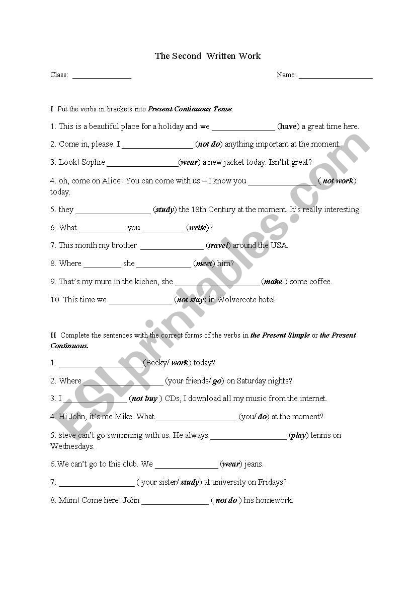 The Second Written Paper worksheet