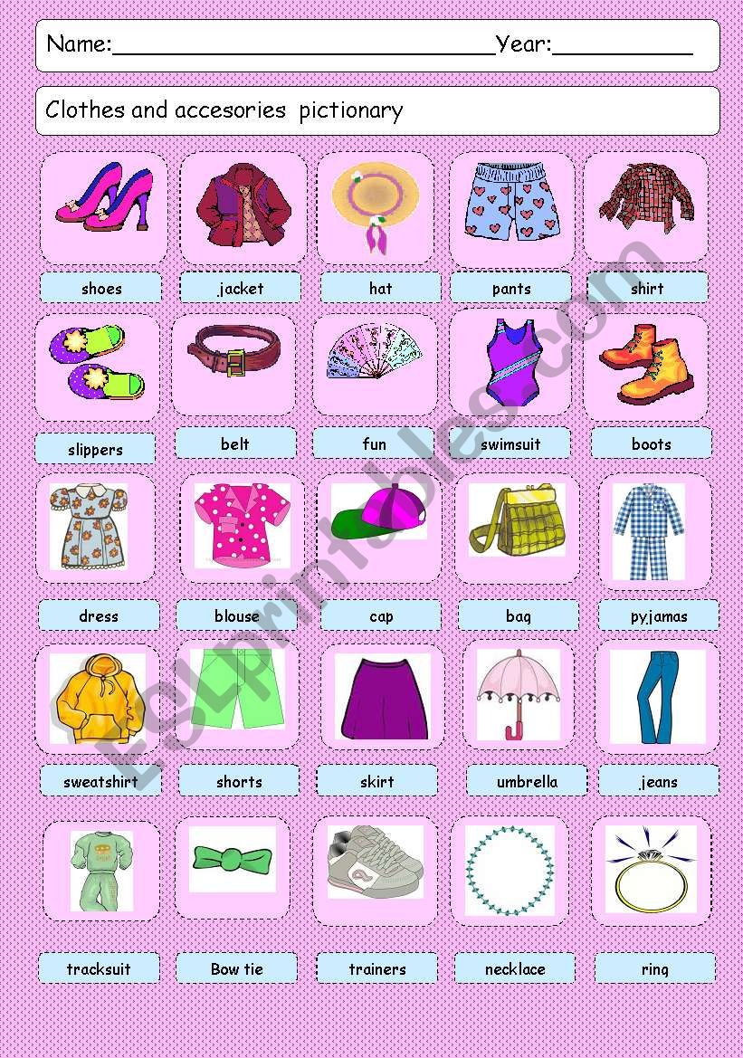 Clothes and accesories pictionary
