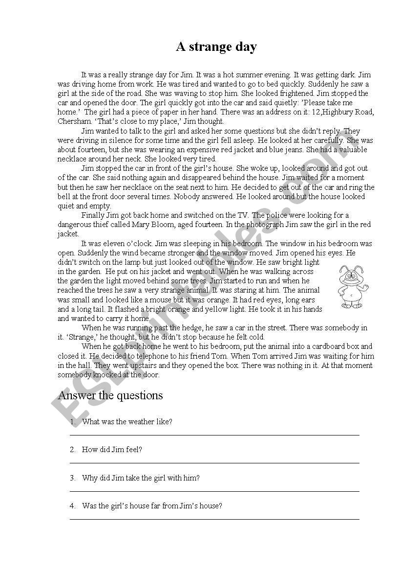 A strange day worksheet