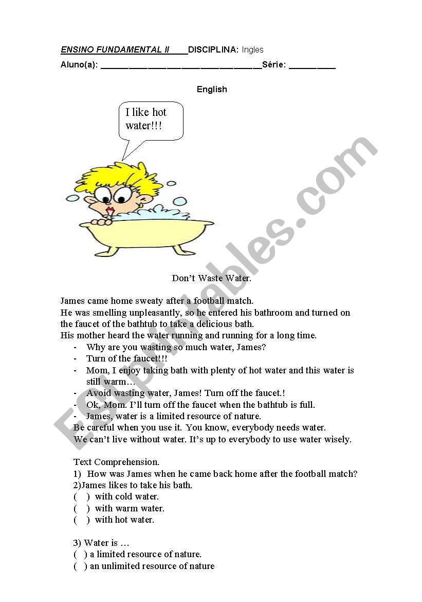 Dont waste water worksheet