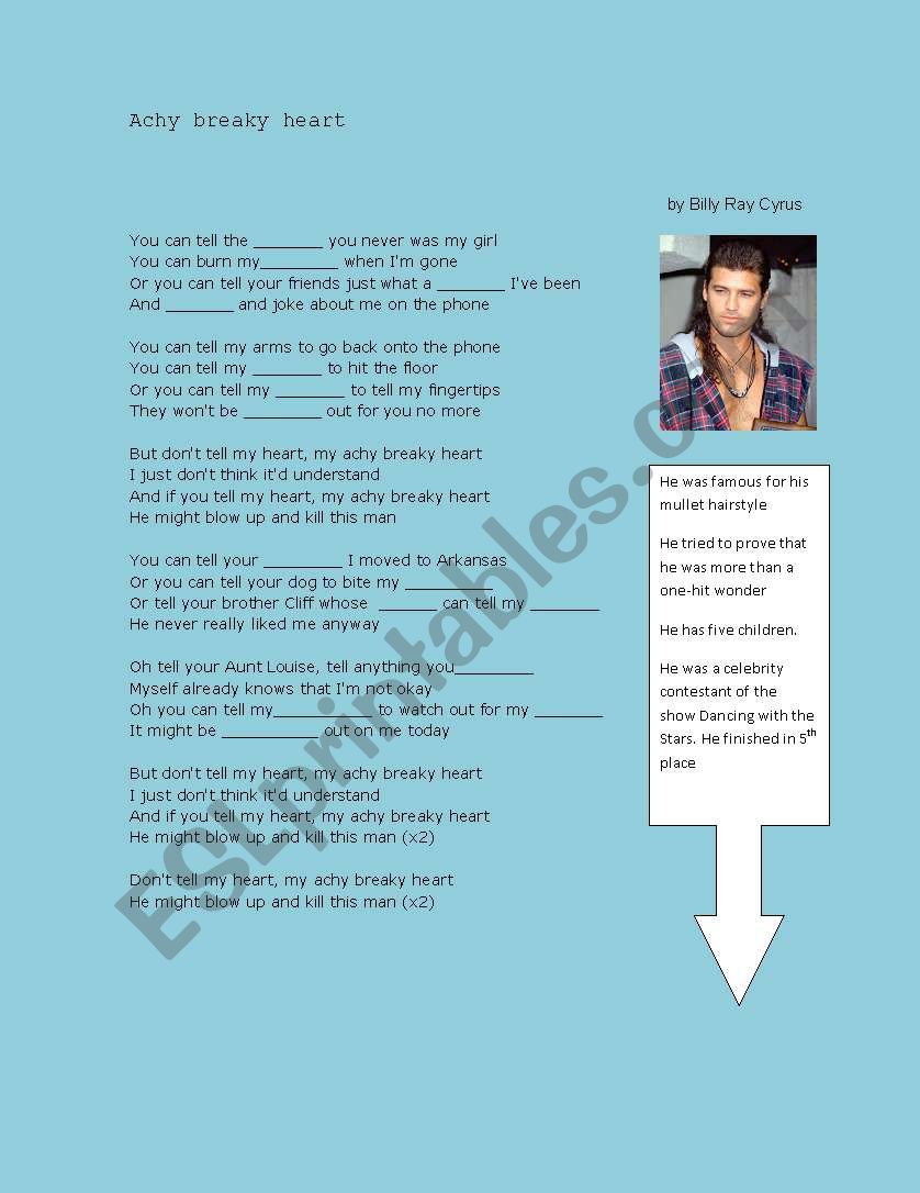 song Achy breaky heart  worksheet